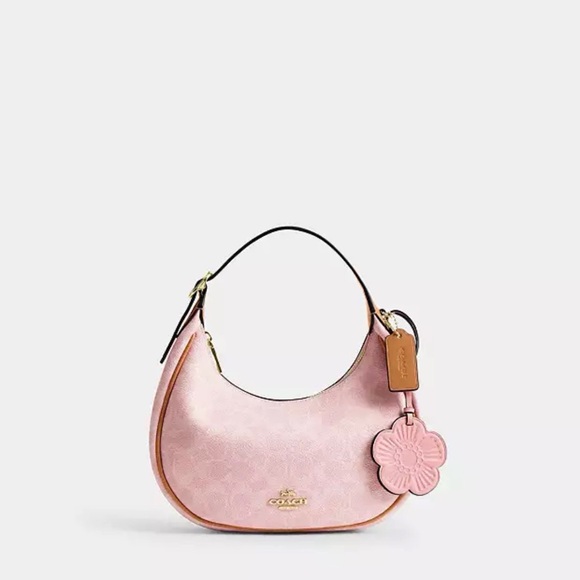 Coach Handbags - Coach Pink Leather Hobo Bag with Flower Charm